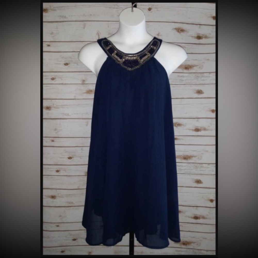 Haani Blue Sleeveless Halter Sundress Cocktail